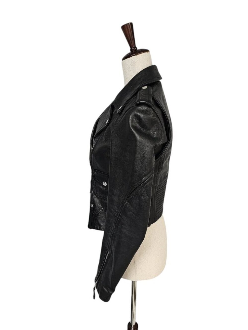 Theory Adashi 100% Cow Black Leather Y2K Biker Moto Jacket Petite Preowned - Picture 4 of 12